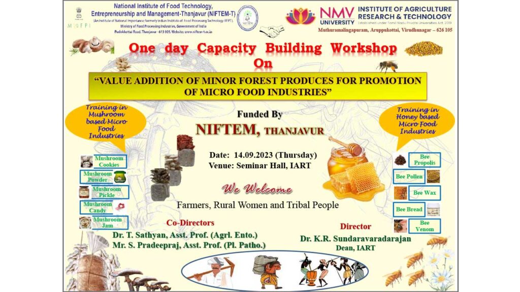 A one day capacity building workshop on the value addition of Minor Forest Produces for Promotion of Micro Food Industries.