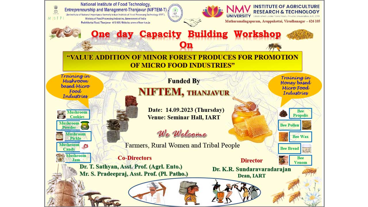 A one day capacity building workshop on the value addition of Minor Forest Produces for Promotion of Micro Food Industries.